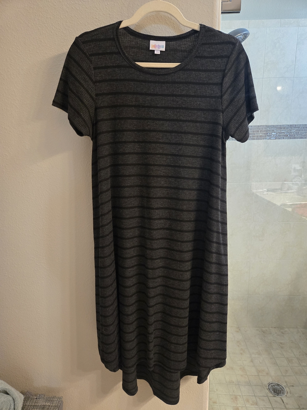 Lularoe Black & Charcoal Striped Carly Dress